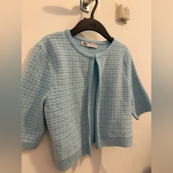 Zara Light Blue Textured Cardigan - Picture 1 of 3